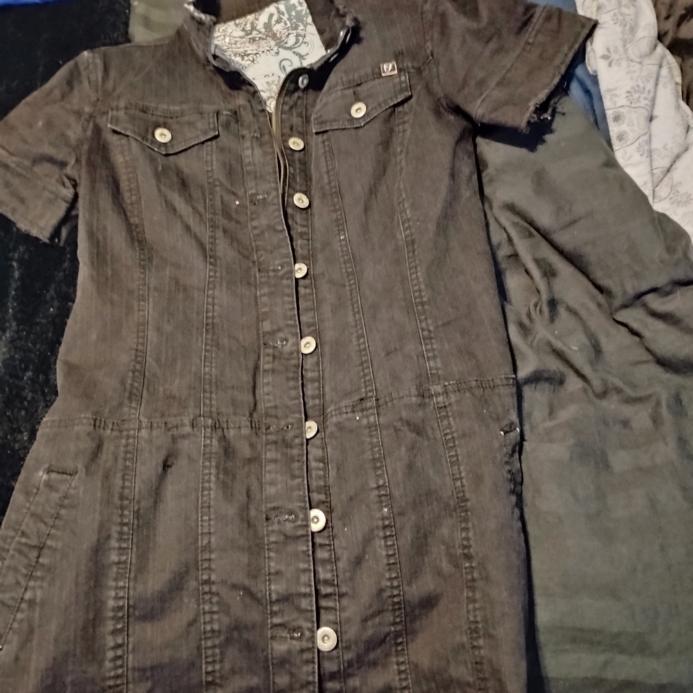 Black Short-Sleeve Button-Up Dress
